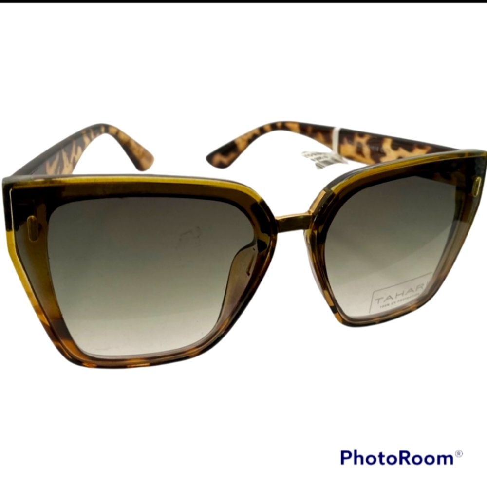 TAHARI Oversized Geometric Cat Eye Leopard Sunglasses Gradient Lenses NWOT